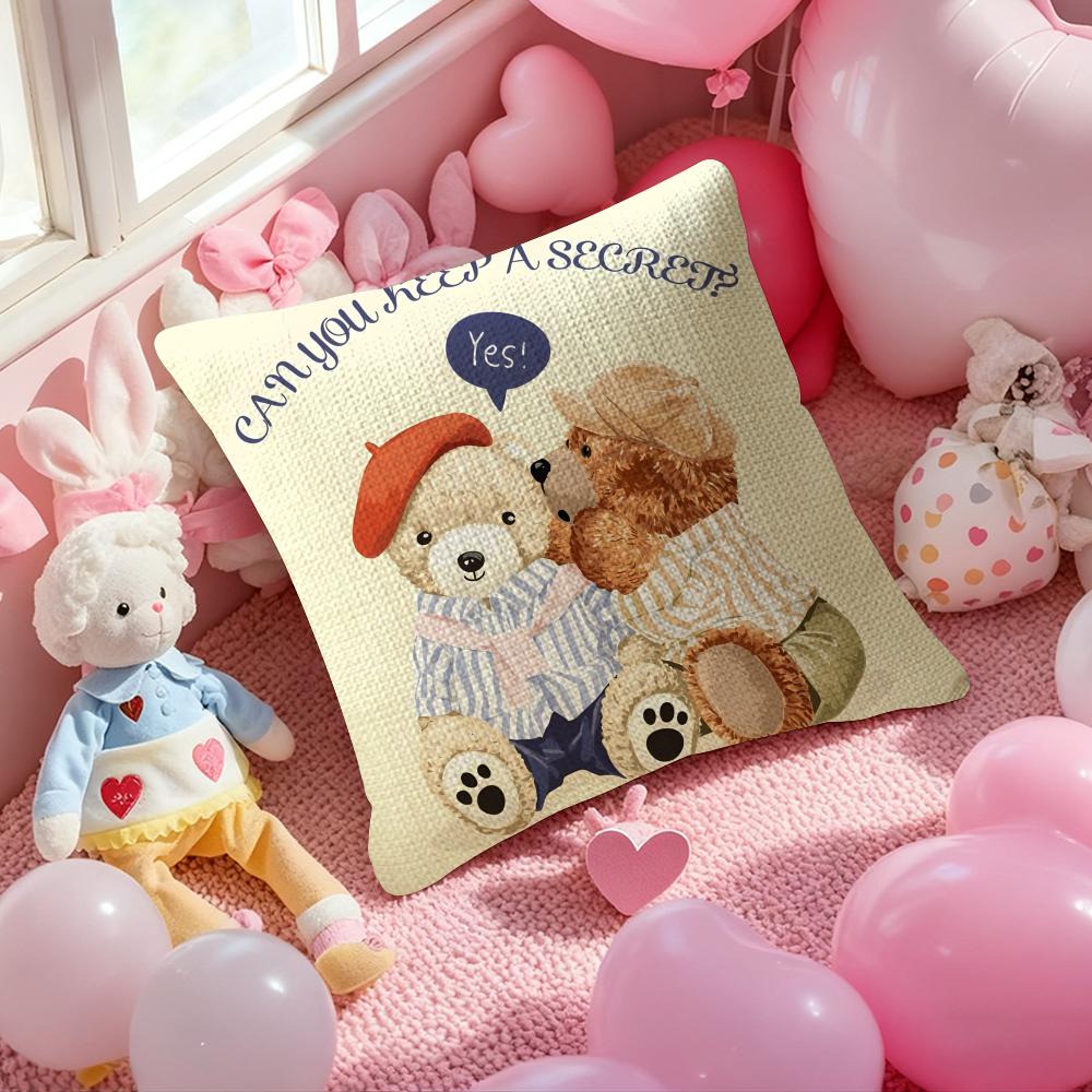 Friendship Companionship Teddy Bear Pillow Case Anti-Dustmite Pillowcase Invisible Zipper Silky Short Plush Sofa Cushion Cover