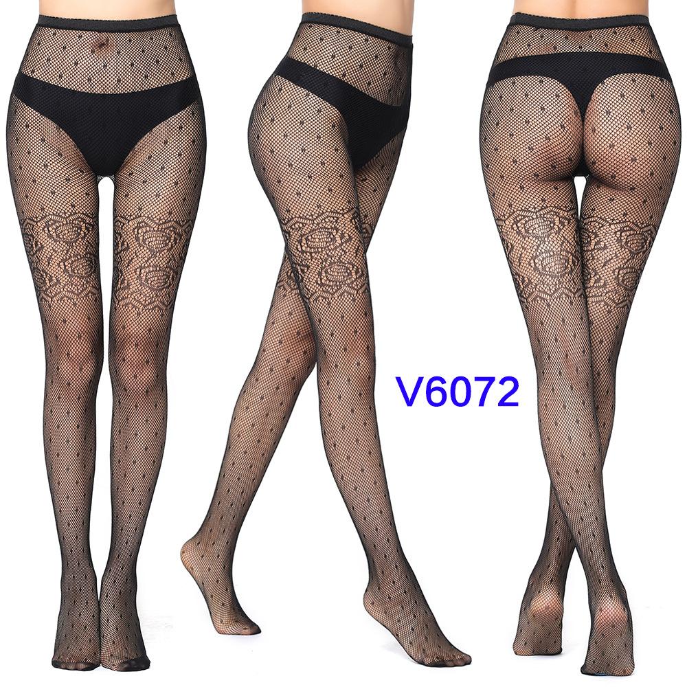 Warp Knitted Seamless Trend Jacquard Fishing Net Socks, Little Love Tiger Pattern Grid Black Stockings