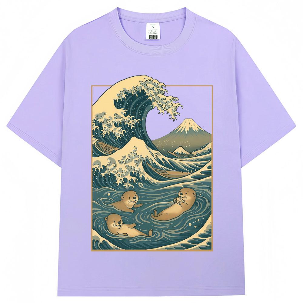 Japanese Style Otter Wave Art Graphic T Shirt Men Women Vintage Harajuku Creativity Tshirts Oversized Cotton Casual Tee Shirts