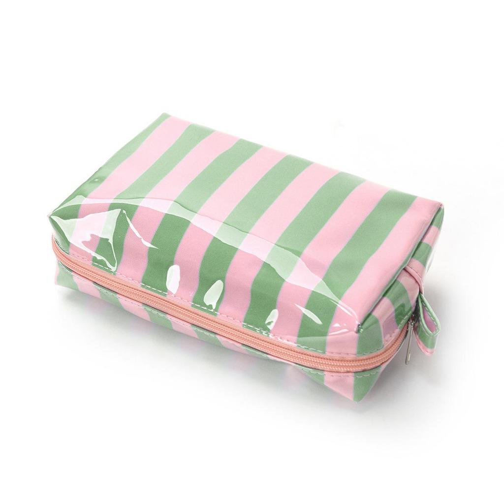 Waterproof PVC Striped Cosmetic Bag with Zipper for Travel