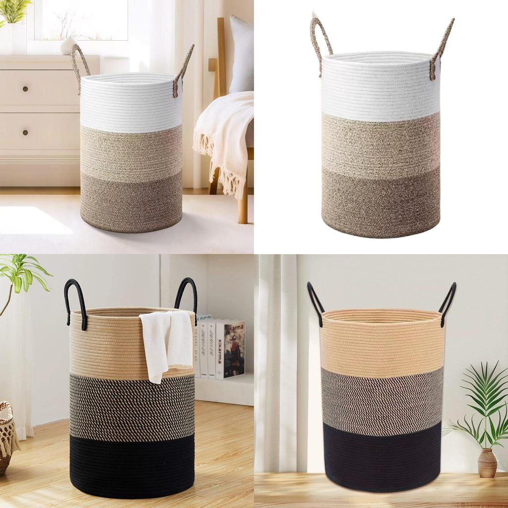 Cotton Rope Woven Dirty Clothes Basket With Handles For Laundry Room And Home Use
