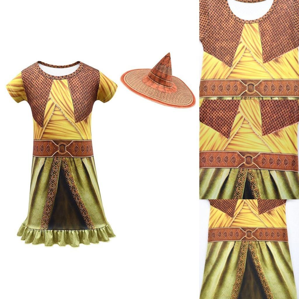 Enchanting Raya And The Last Dragon Girls Printed Short Sleeve Cosplay Fancy Dress Costume