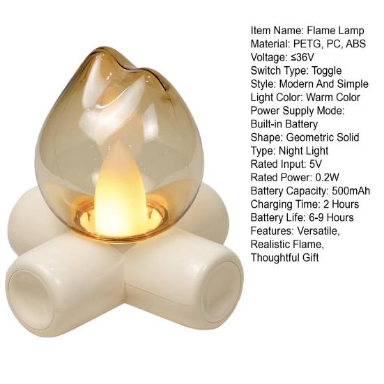 Realistic Flame Lamp Desk Light with Flickering Fires Effect USB Campfire Night Light Vintage Style Table Lamp for Bedroom Decor