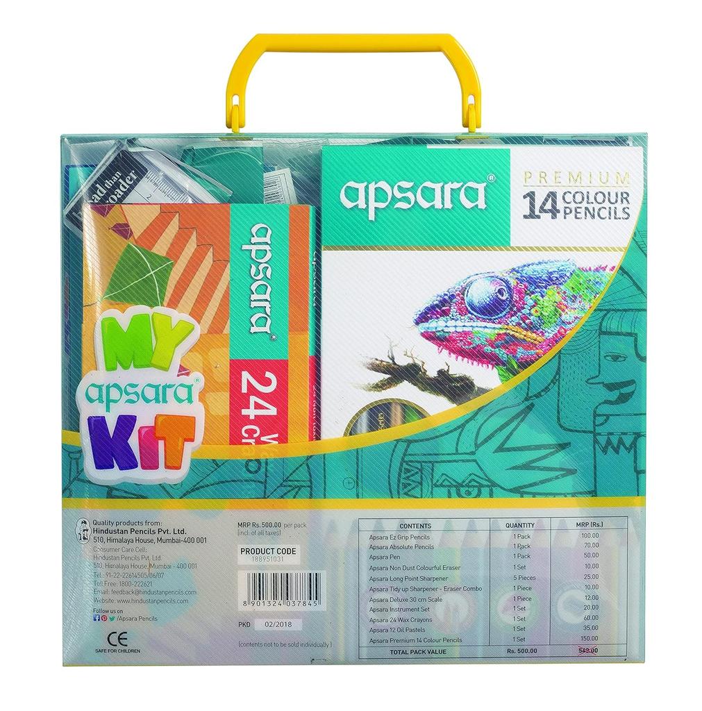 Apsara My Kit Stationery Combo Set for School, Office & Gifting Reusable Briefcase Shape Pack of 11 Items Pack of 1