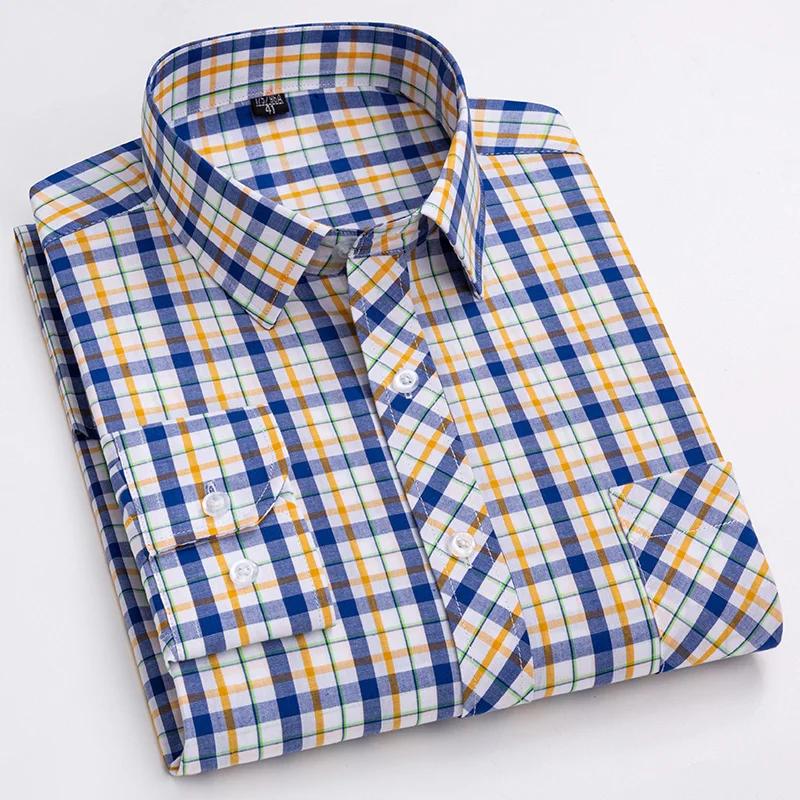 Neu im Hemd 100% Baumwolle Langarmhemden für Herren dünn slim fit formell einfarbiges Hemd karierte Designer-Oberteile Büro elegante Kleidung