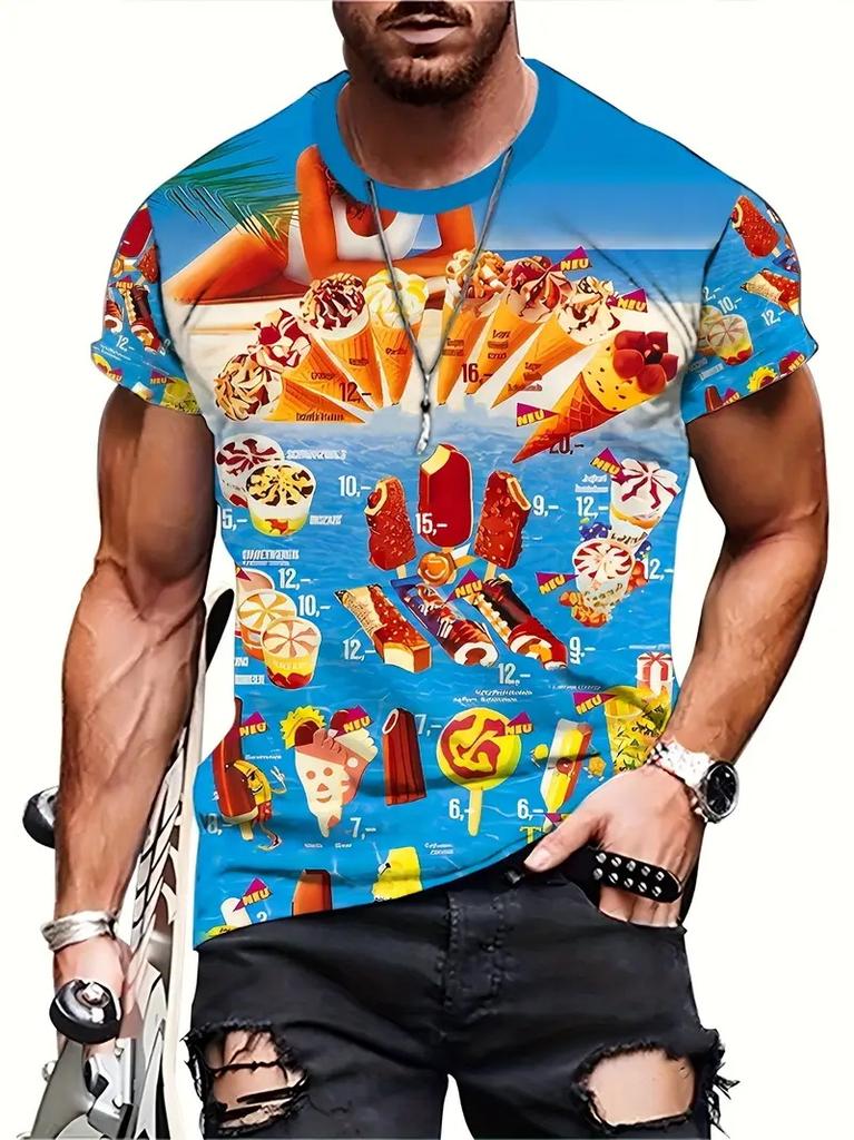 3D Printing Ice Cream Graphic Printed T-shirt Men Women Fashion Summer Crew Neck Short Sleeve Kids Trendy New Tee Shirts Tops