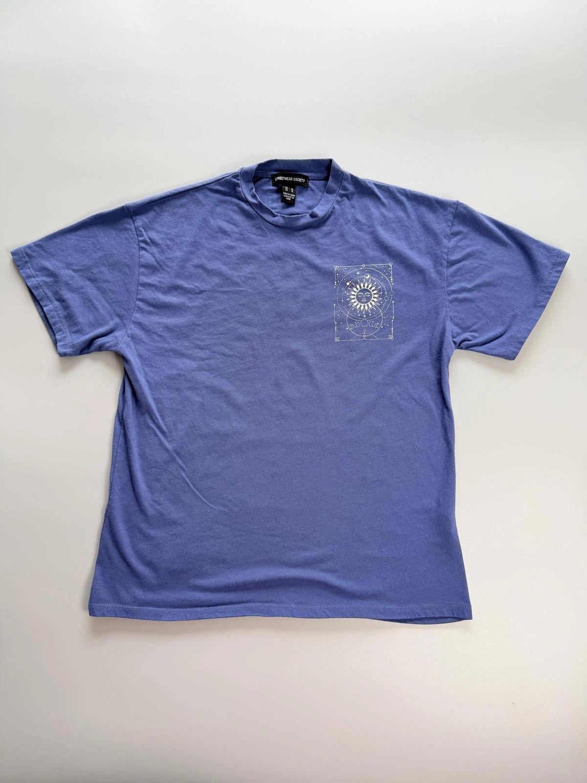 Graphic Spiritual T-Shirt, Inner Peace Sun & Moon Tee, Blue Medium Tee XL