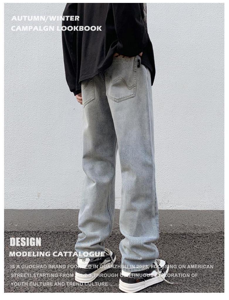 Pánské podzimní jednoduché džíny rovného střihu LKTM - trendy americké ležérní dlouhé kalhoty