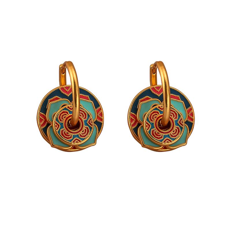 Chinese Style Multi-Wear Enamel Earrings: High-End Ethnic Retro Design for Women