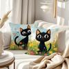 Cute Black Cat - Floral Pillow CoversLiving Room Sofa Cushion Cover, Soft and Comfortable, Bedroom Room Decoration