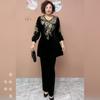2pcs Pants Suits Autumn Women's Embroidery Velvet Plus-size Blouse High-waist Velvet Pants Two-piece Set Oversized Velvet Pants Suits
