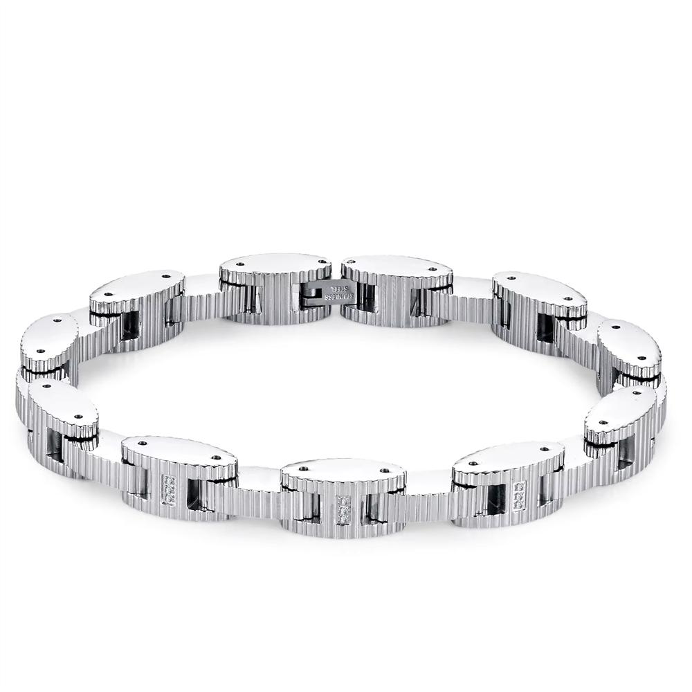Zircon Inlay Stainless Steel 18K Gold Plated Anti-Tarnish Luxury Statement Jewelry for Women Men Bracelet Watch Band Style Chain