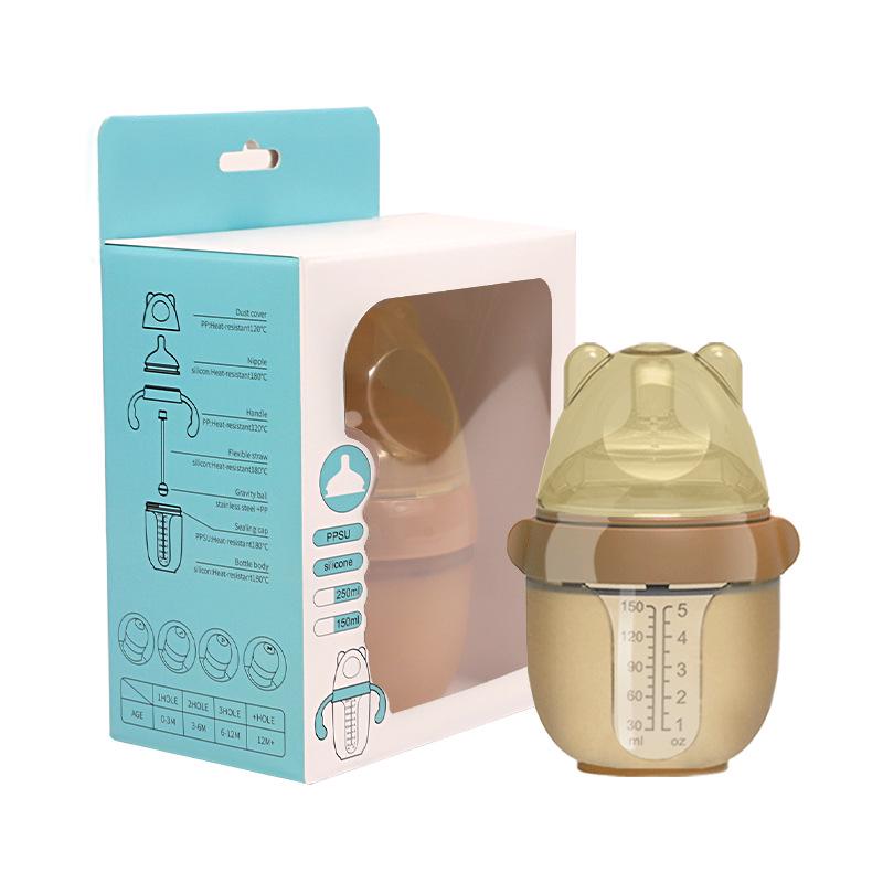 Silicone Wide Mouth Baby Bottle with Anti-Colic Nipple & Rice Cereal Spoon