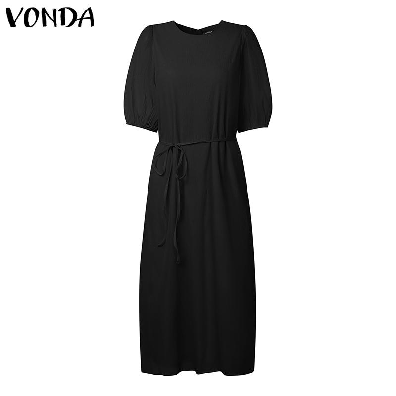 VONDA Женское повседневное элегантное платье макси с круглым вырезом и коротким рукавом, однотонное S