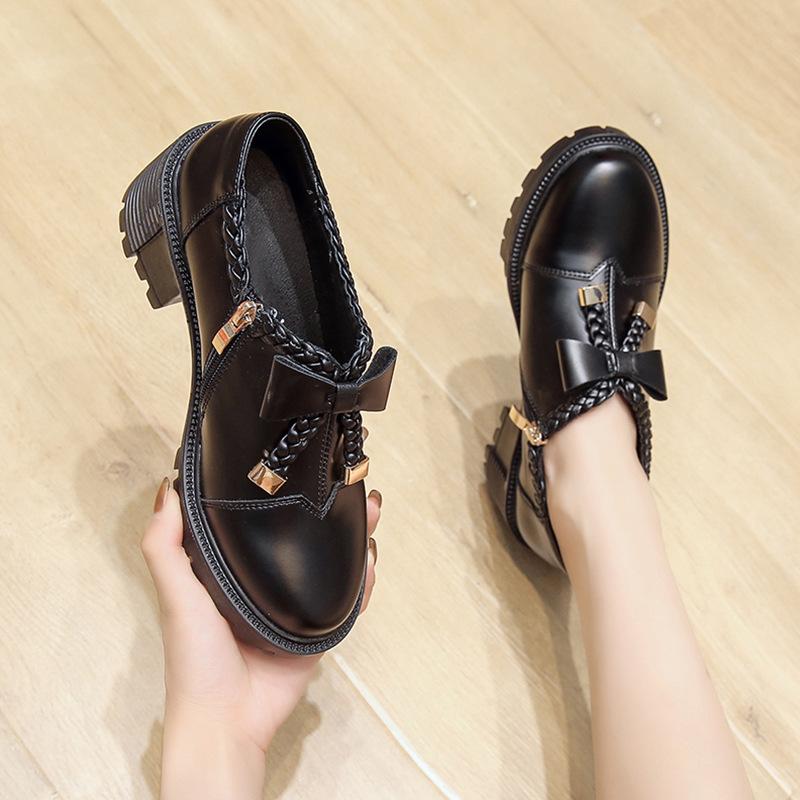 Mary Jane Women's Shoes Spring New Thick High Heels Children's Versatile Small Leather Shoes Women's Bow Single Shoes Explosion