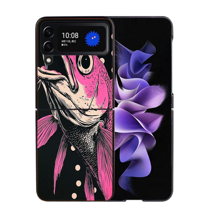 Pop Art Zeichenideen Fisch Handyhülle Für Samsung Z Flip 7 6 5G Galaxy Z Flip4 Z Flip5 Z Flip3 Hülle Schwarze Harte PC Schale Schutz