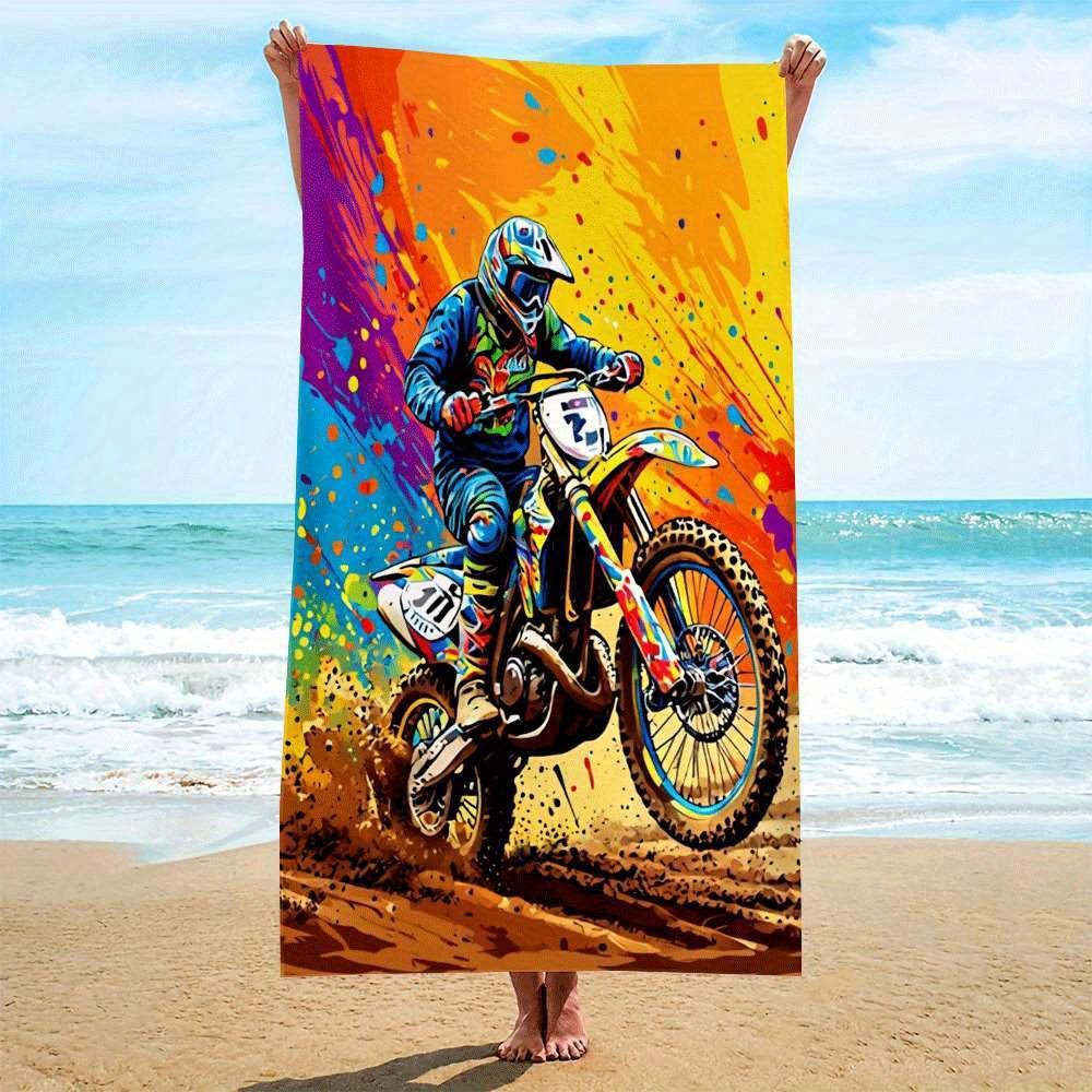 Large 80x160cm Motocross Beach Towel Waterproof Pool Blanket Vibrant Summer Bike Print Beach Accessory