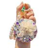Women Folding Mirror Keychain Portable Make-up Mirror Pendant Rhinestones Faux Pearl Double-Sided Mirror