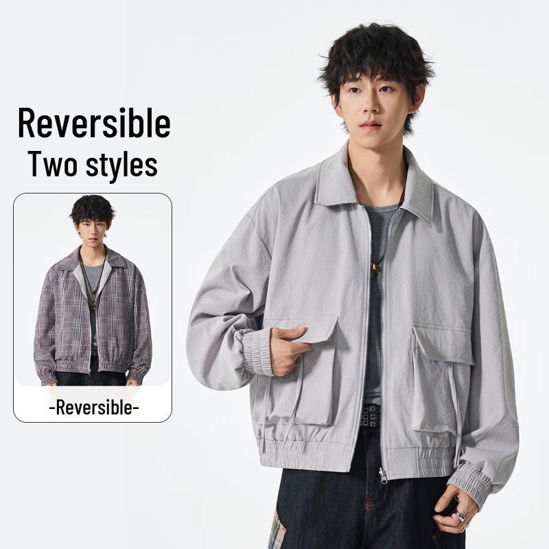 

FengXun Men s Reversible Pique Houndstooth Casual Jacket M