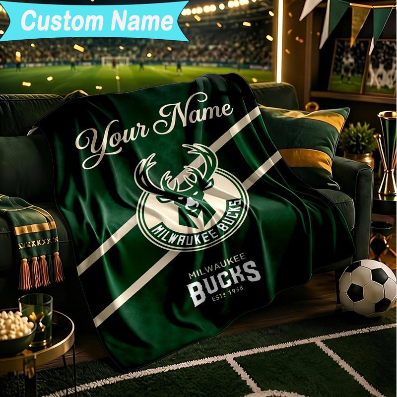 1PC Custom Name Blanket Bucks Team Logo Artwork Flannel blankets Patterns Throw Blanket All-Season Soft Gift for Couch, Bed, Camping, Birthday gifts