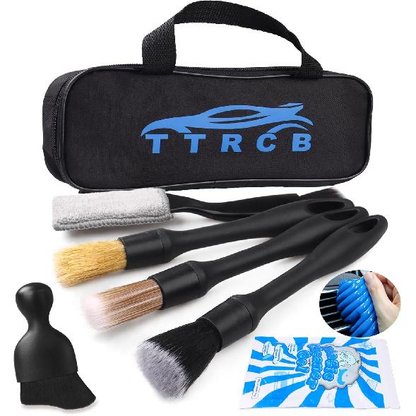 7PCS Car Detailing Brush Set, Ultra Soft Boars Hair Car Interior Detailing Brushes, Car Interior Detailing Kit, Car Cleaning Gel Supplies Kit, Car