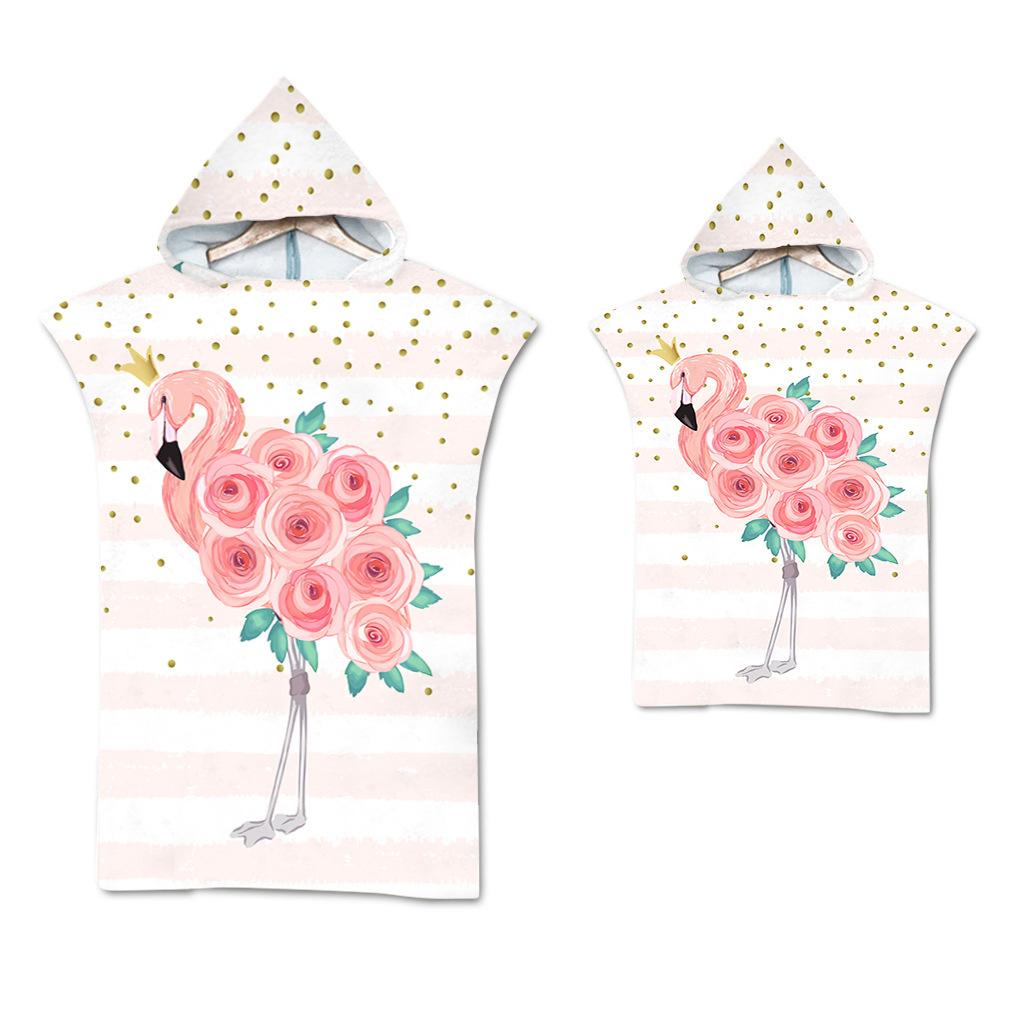 Flamingo Strandtuch Schnelltrocknend Kapuzenmantel Neoprenanzug Erwachsene Kinder Große Handtücher Eltern-Kind-Poncho Bademantel für Schwimmen Surfen