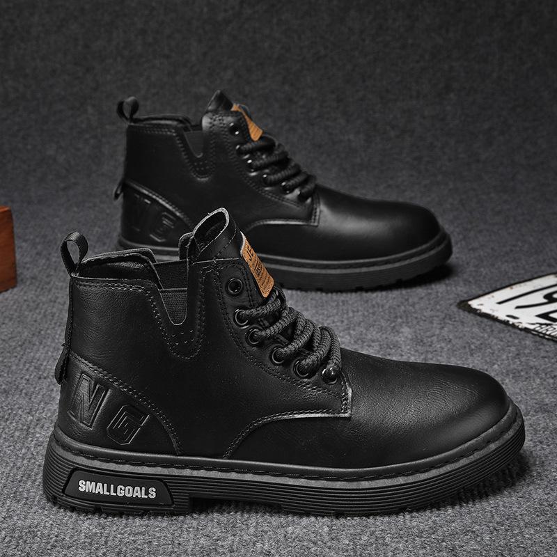 Autumn Men's Casual Short Boots High-top Lace-up Leather Martin Boots Retro
