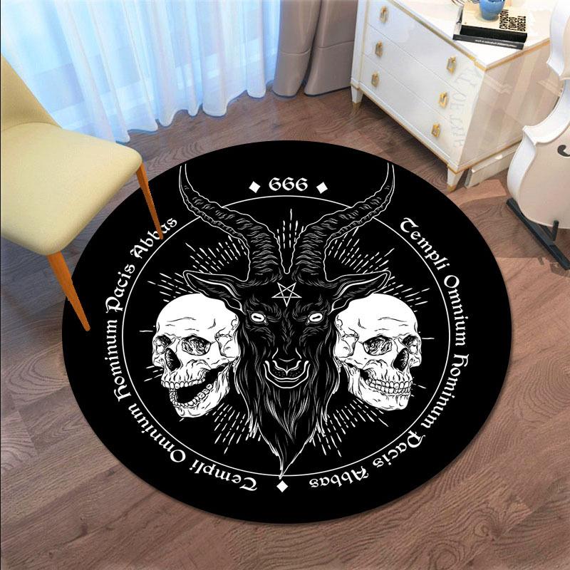 1pc Goat Skull Tapestry Area Rug, Fantasy Skull Satan Print Floor Mat, Baphomet Demon Skeleton Carpet For Living Room Bedroom Home Decor, Fa