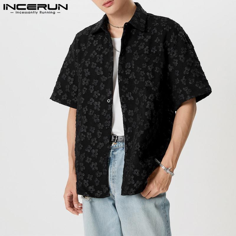 INCERUN Summe Men T-shirts Floral Crochet Short Sleeves Casual Tops