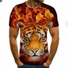 Męski T-shirt z krótkim rękawem z okrągłym dekoltem i nadrukiem cyfrowym 3D tygrysa - Modny Oddychający Wygodny Top na Lato Oversize