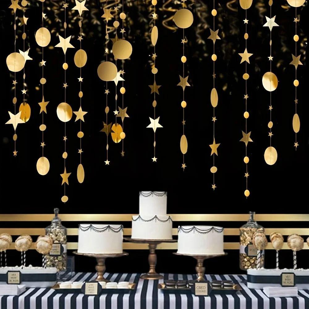 Golden Circle Dot Star Garland Banner 4m Party Hanging Decoration  Mother's Day Gift