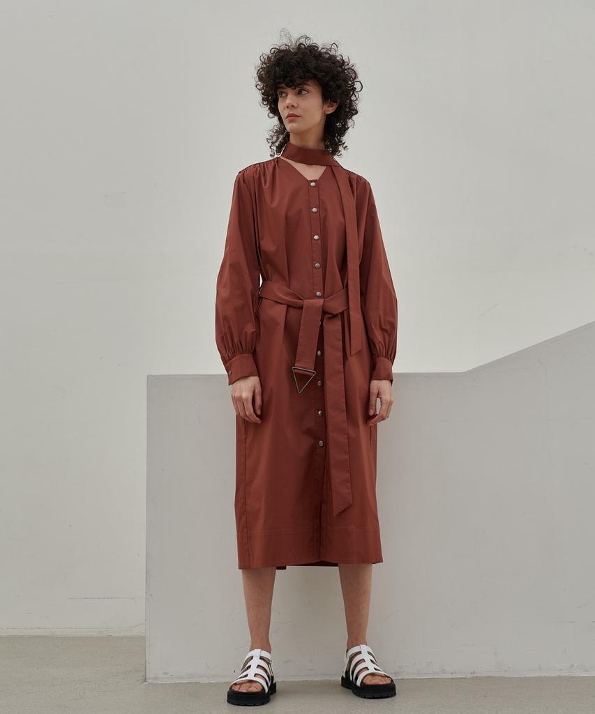 MITTE Shirring Belted Shirts Dress - Brick