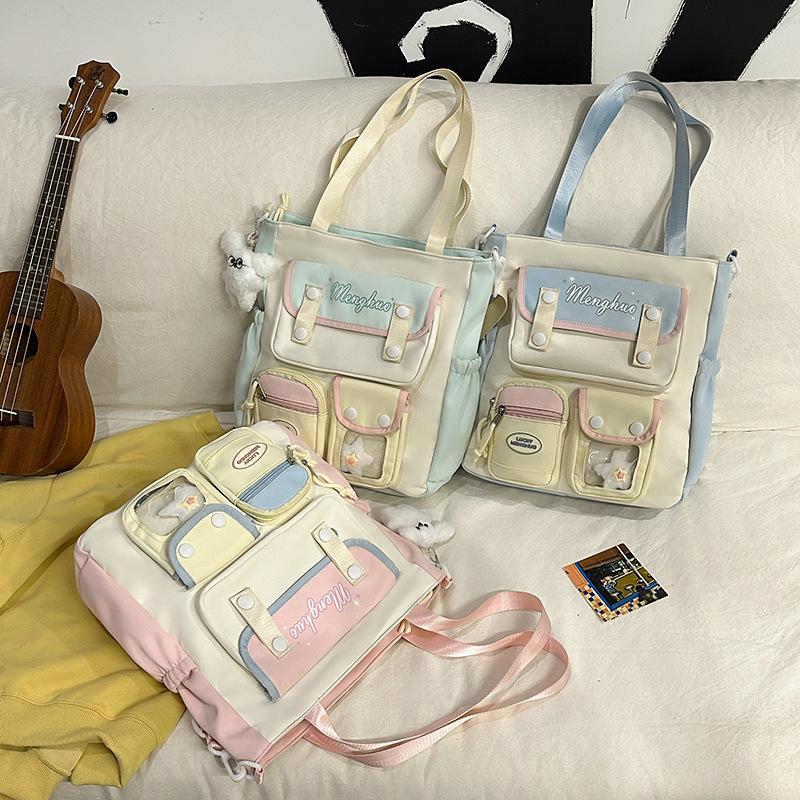 women's 2025 new cute color matching college style shoulder bag for junior high school students, large-capacity tote bag tide
