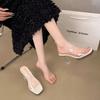 Thick-bottomed Waterproof Table Transparent One-word with High-heeled Slippers Women's 2025 Summer Wear Crystal and Thick-heeled Cool Slippers