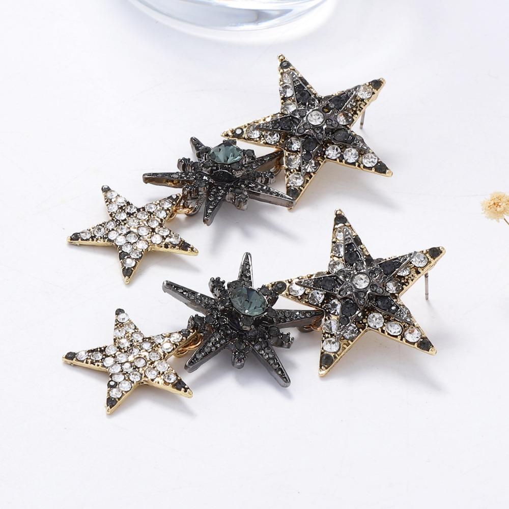 Exaggerated Temperament Shiny Rhinestone Zircon Star Splicing Tassel Dangle Earrings for Women Exquisite Luxury Piercing Jewelry