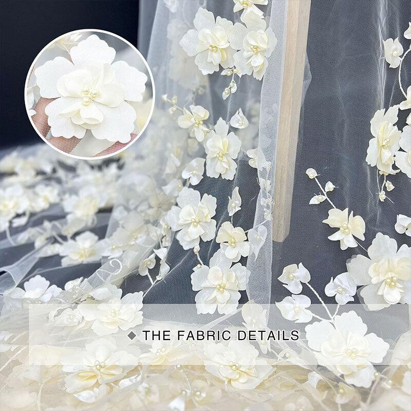 3DFlower Mesh Lace Clothing Fabric Women Wedding Dress Embroidery Fabric DIY Sewing Gown Dress Tulle French Guipure African Lace