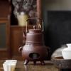 Guanlan Retro Coarse Pottery Tea Kettle Set with Alcohol Warmer for Outdoor Brewing
