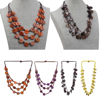 Woman Bohemian Coconut Shell Weave Beaded Necklace Pendant Orange