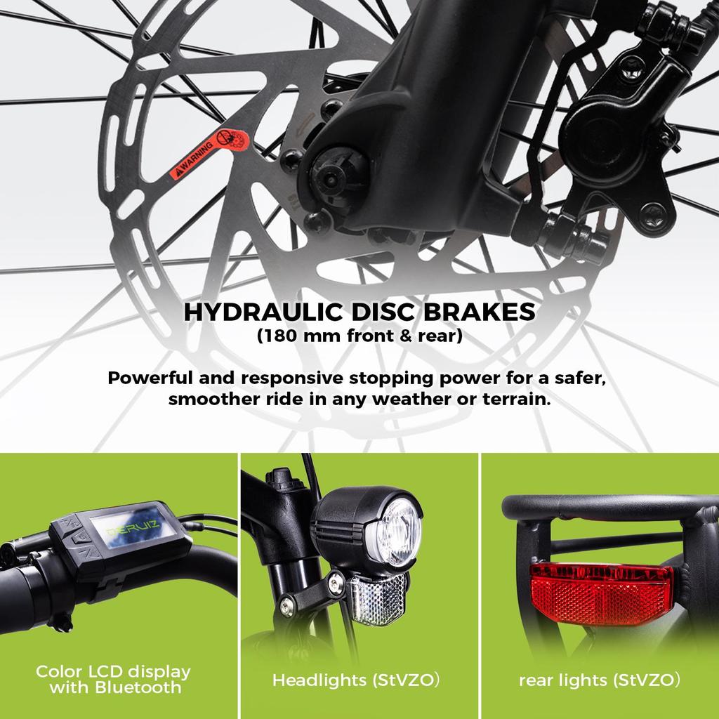 Electric Bike DERUIZ Quartz 28''  250w Motor City Ebike - 48V 13.4Ah Battery Up to 161km Range, Hydraulic Brakes, Torque Sensor, 8 Speed, Load 130kg