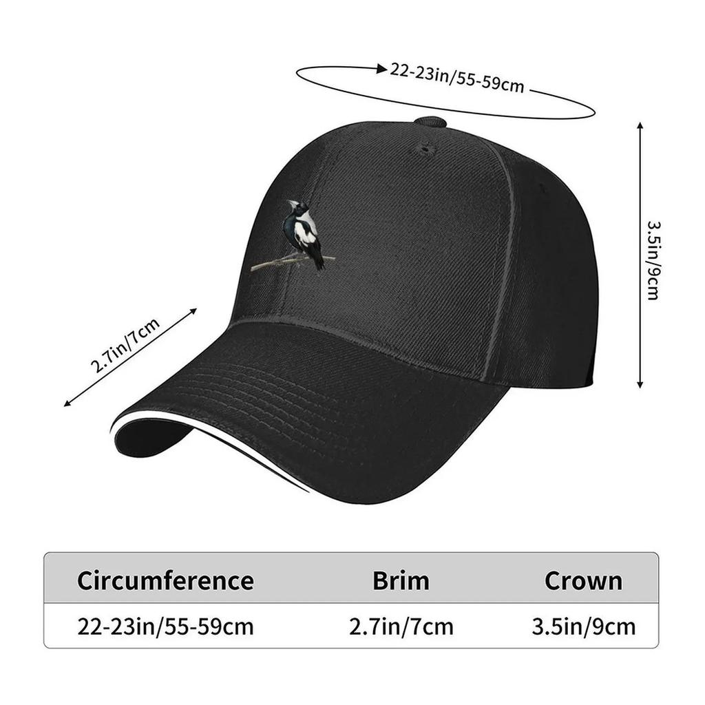 The Australian Magpie Collingwoods iconic bird  drawing Baseball Cap Sun Cap Visor Unique hats Designer Man Womens