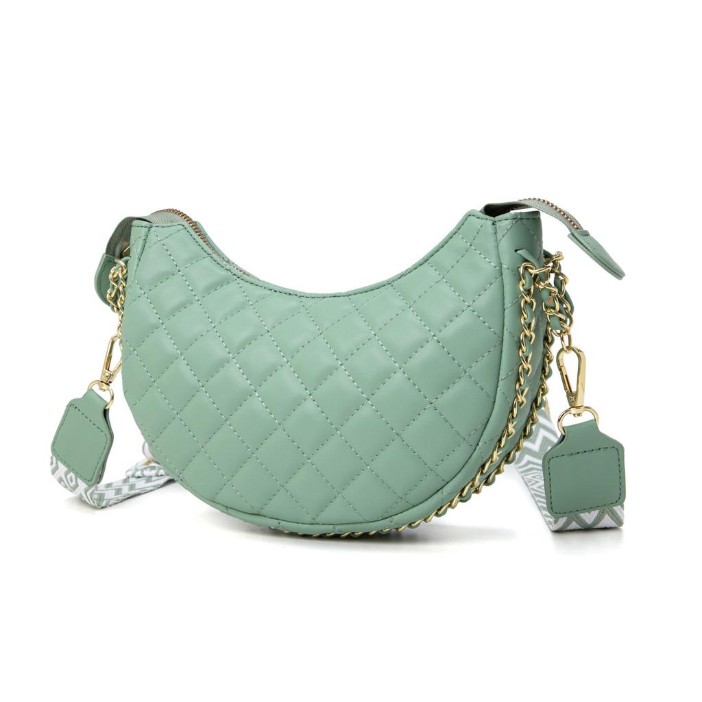 IELGY Ladies Wide Shoulder Strap Messenger Bag Diamond Embroidered Chain Shoulder Dumpling Bag