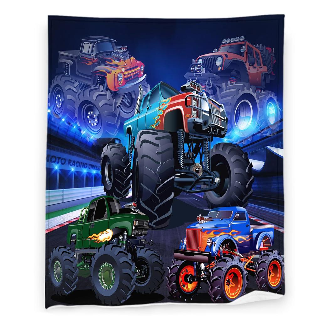 Cartoon Truck Flannel Blanket Bigfoot Car Digital Printed Blanket