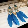 Silver Needle Butterfly Heart Earrings with Blue Gradient Drip - Elegant Autumn/Winter Studs