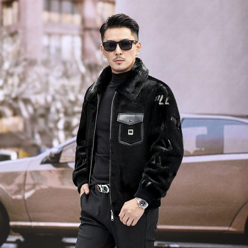 

High-end Middle-aged Lapel Faux Mink Fur Jacket, Fur Coat, Men s Winter Mink Thickened Fashionable Casual Leather Jacket 4XL