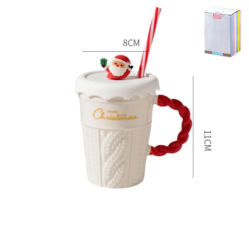 Mug de Noël Créatif Arbre de Noël Mug à Eau en Céramique Haute Apparence Tasse en Céramique Horizontale avec Paille Couverte Avec Main Cadeau YLE035