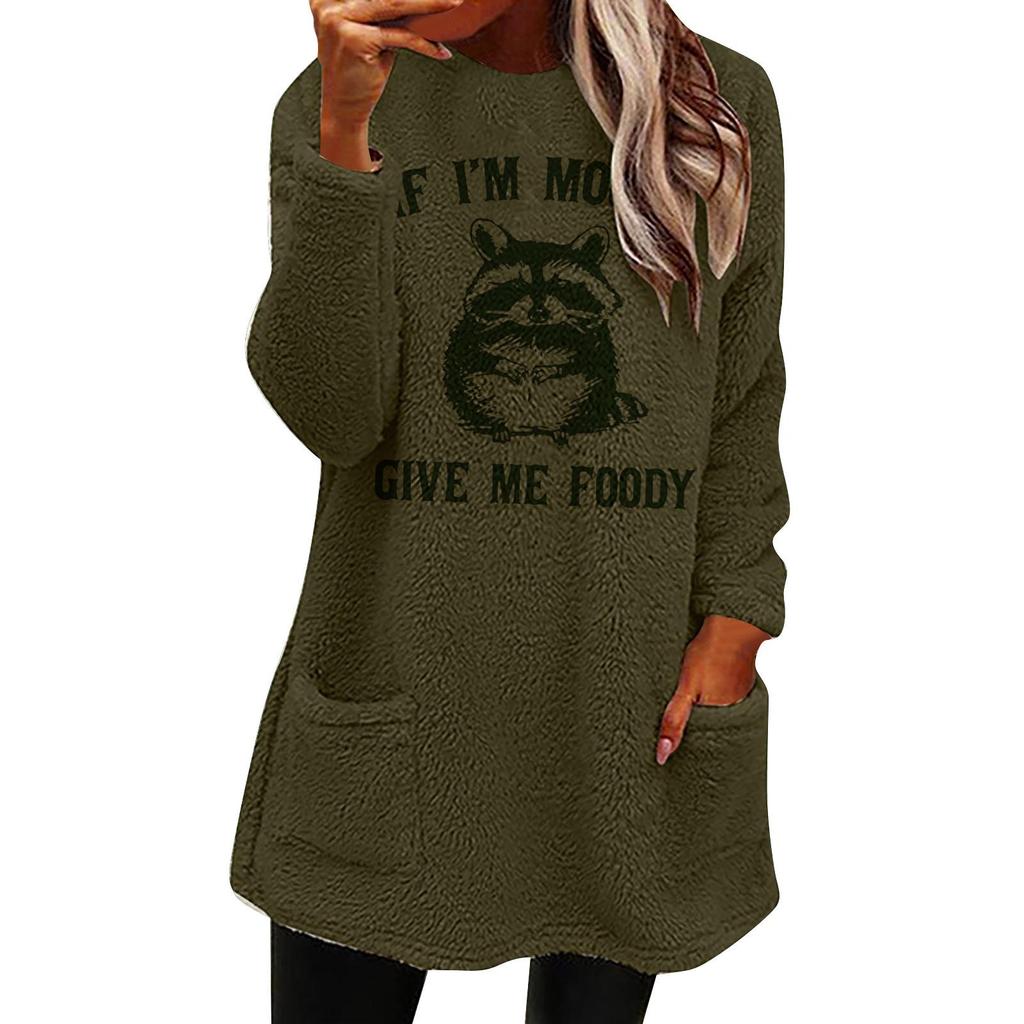 Autumn/Winter Women's European & American Printed Casual Loose Round Neck Long Sleeve Plush Hoodie with Pockets