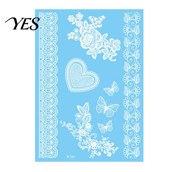 Gentle-On Skin Tattoo White Lace Sticker for Women, Temporary Face Body Fake Decal Arm, Waterproof Wedding Party Festival