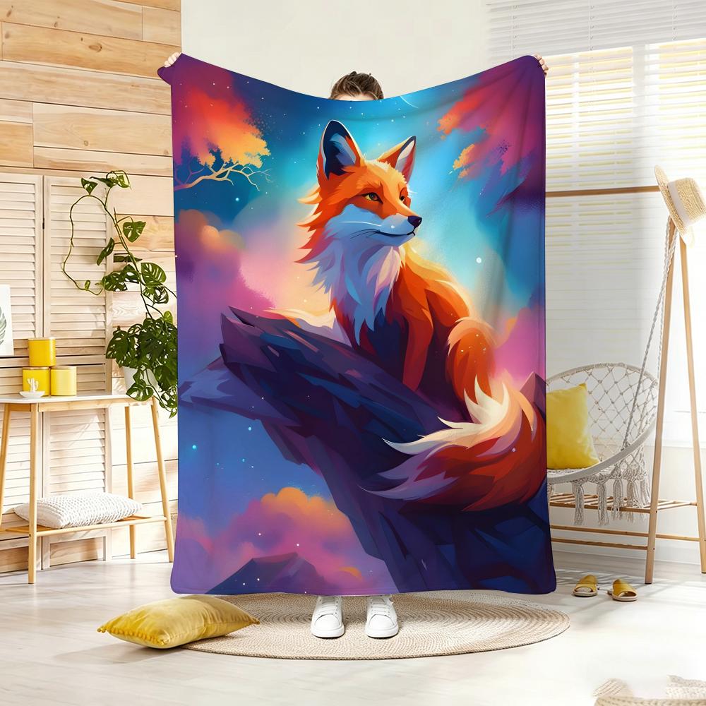 Cute Cartoon fox Throw Lightweight 240g Flannel Blanket Soft Skin-friendly for Summer Cooling