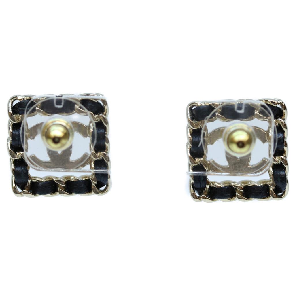 Chanel B21V Gold Plated Rhinestone Braided Square Earrings Earring goldUsed