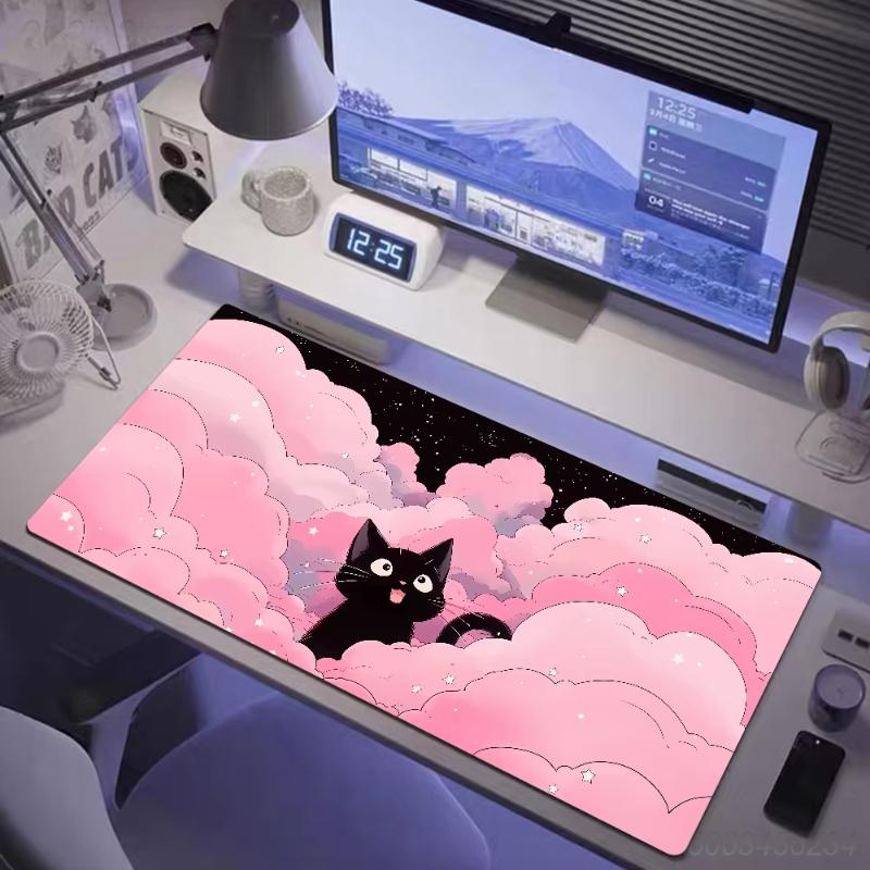 Cute Black Cat Gaming Mouse Pad Kawaii Animal NonSlip Desk Mat Extended Keyboard Pad for Cat Lovers